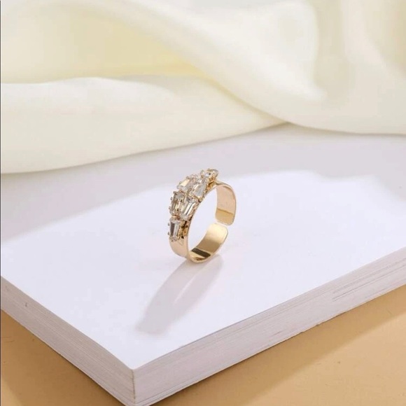 Cubic Zirconia Cluster Stacked Gold Adjustable Ring - Picture 2 of 14